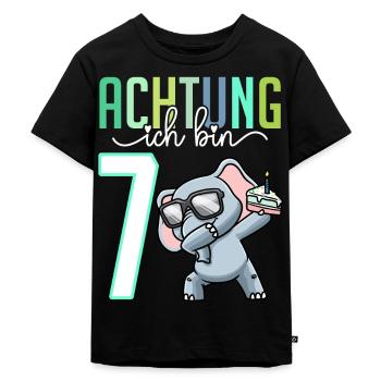 7. Geburtstag 7 Jahre Elefant Junge Mädchen - Kinder Premium Bio T-Shirt - Schwarz - Vorne - Mikhail (115cm)