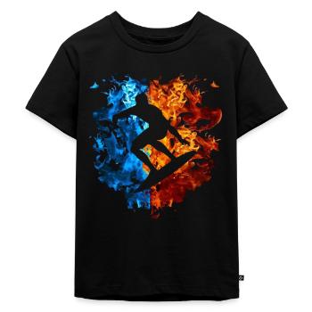 Feuer Surfer Flammen Surfboard Brennt - Kinder Premium Bio T-Shirt - Schwarz - Vorne - Mikhail (115cm)