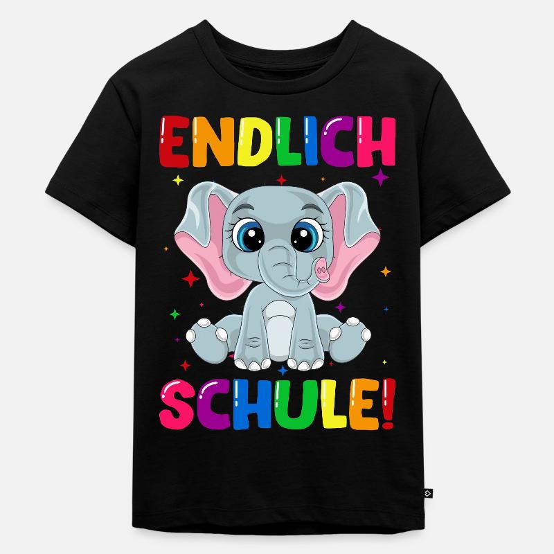 Endlich Schule Elefant Einschulung Schulkind - Kinder Premium Bio T-Shirt - Schwarz