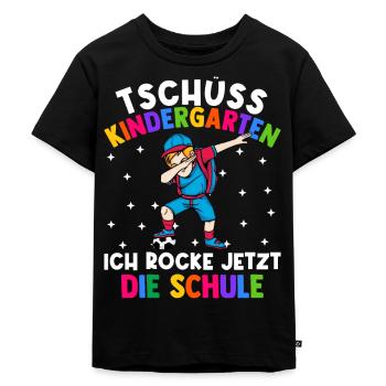 Tschüss Kindergarten ich rocke jetzt die Schule - Kinder Premium Bio T-Shirt - Schwarz - Vorne - Mikhail (115cm)