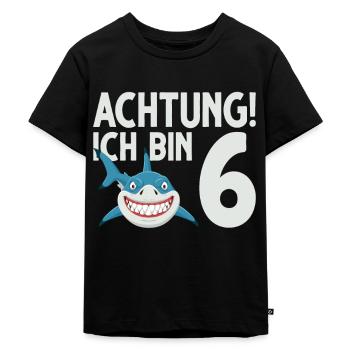 Achtung ich bin 6. Kindergeburtstag Hai - Kinder Premium Bio T-Shirt - Schwarz - Vorne - Mikhail (115cm)