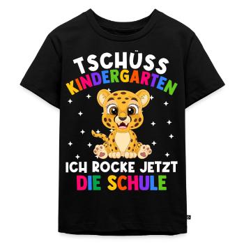 Tschüss Kindergarten ich rocke jetzt die Schule - Kinder Premium Bio T-Shirt - Schwarz - Vorne - Mikhail (115cm)