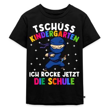 Bye Kindergarten Einschulung Schulkind Ninja - Kinder Premium Bio T-Shirt - Schwarz - Vorne - Mikhail (115cm)