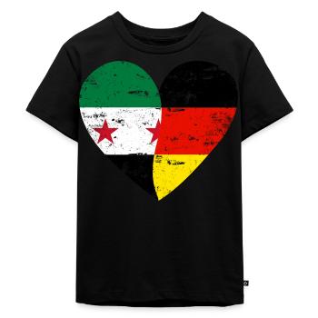 Syria Germany Flag Heart - Kids Premium Organic T-Shirt - black - Front - Mikhail (115cm)