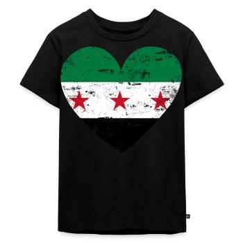 Syria Flag Heart - Kids Premium Organic T-Shirt - black - Front - Mikhail (115cm)