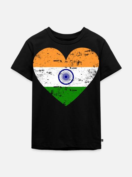 Indien Flaggenherz - Kinder Premium Bio T-Shirt - Schwarz