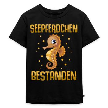 Seepferdchen bestanden - Kinder Premium Bio T-Shirt - Schwarz - Vorne - Mikhail (115cm)