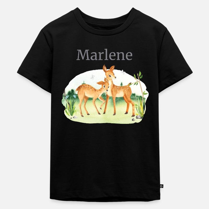 Waldtier Reh Blumen Name Marlene - Kinder Premium Bio T-Shirt - Schwarz