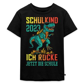 Dino Schulkind 2023 Ich Rocke Jetzt Die Schule - Kinder Premium Bio T-Shirt - Schwarz - Vorne - Mikhail (115cm)