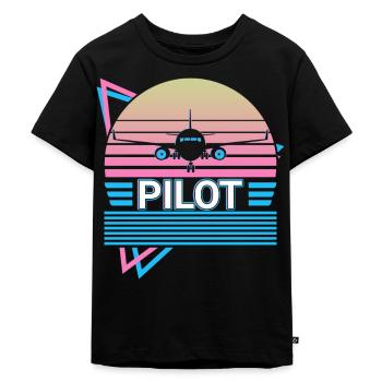 Pilot Airplane Aviator Aviation Retro - Kids Premium Organic T-Shirt - black - Front - Mikhail (115cm)