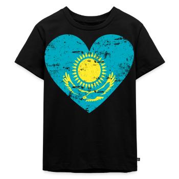 Kasachstan Flaggenherz - Kinder Premium Bio T-Shirt - Schwarz - Vorne - Mikhail (115cm)