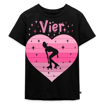 Herz Liebe Sport Rollschuh Mädchen 4. Geburtstag - Kinder Premium Bio T-Shirt - Schwarz - Vorne - Mikhail (115cm)
