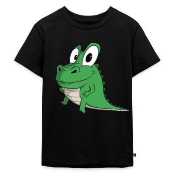 Glückliches Krokodil - Kinder Premium Bio T-Shirt - Schwarz - Vorne - Mikhail (115cm)