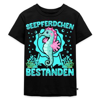 Seepferdchen bestanden - Kinder Premium Bio T-Shirt - Schwarz - Vorne - Mikhail (115cm)