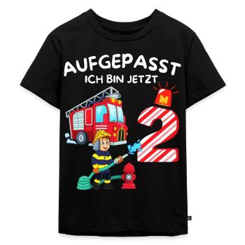 Feuerwehr Feuerwehrauto Geburtstag Junge 2 Jahre - Kinder Premium Bio T-Shirt - Schwarz - Vorne - Mikhail (115cm)