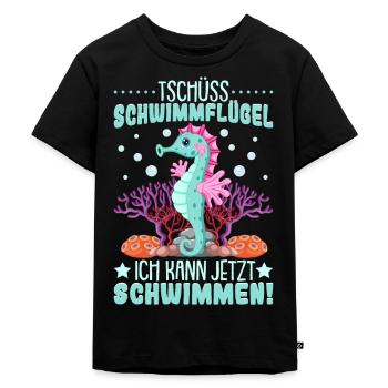Seepferdchen bestanden - Kinder Premium Bio T-Shirt - Schwarz - Vorne - Mikhail (115cm)