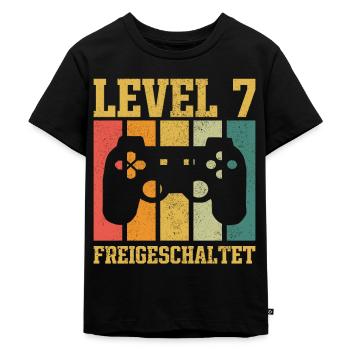 Level 7 freigeschaltet - Kinder Premium Bio T-Shirt - Schwarz - Vorne - Mikhail (115cm)