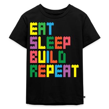Kinderen Bouwstenen Stenen Speelgoed Klemblokken - Kinderen Premium Bio T-shirt - zwart - Voor - Mikhail (115cm)