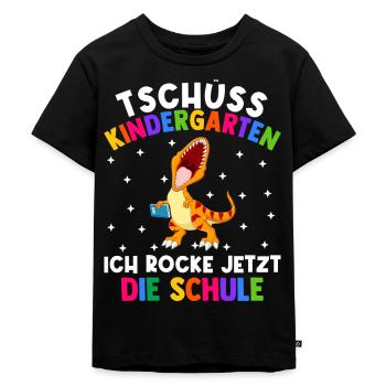 Bye Kindergarten Einschulung Schulkind Dinosaurier - Kinder Premium Bio T-Shirt - Schwarz - Vorne - Mikhail (115cm)