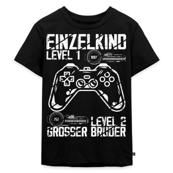 Einzelkind Level 1 Complete Loading Level 2 Grosse - Kinder Premium Bio T-Shirt - Schwarz - Vorne - Mikhail (115cm)