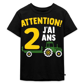 Attention j'ai 2 ans enfant cadeau 2 ans tracteur - T-shirt Premium bio Enfant - noir - Devant - Mikhail (115cm)