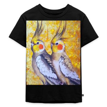 Cockatiel Couple Gustav Klimt Style - Kids Premium Organic T-Shirt - black - Front - Mikhail (115cm)