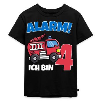 Geburtstagsshirt 4 Jahre Feuerwehr Geschenke - Kinder Premium Bio T-Shirt - Schwarz - Vorne - Mikhail (115cm)