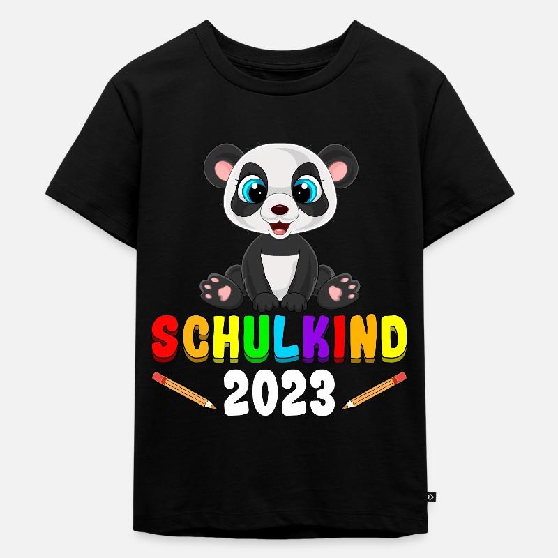 Schulkind 2023 Panda - Kinder Premium Bio T-Shirt - Schwarz