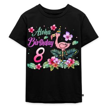 Aloha Geburtstag 8 Flamingo Vogel 8. Geburtstag - Kinder Premium Bio T-Shirt - Schwarz - Vorne - Mikhail (115cm)