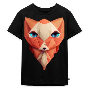 Süßes Polygon Fuchskopf niedriges Poly -Tier - Kinder Premium Bio T-Shirt - Schwarz - Vorne - Mikhail (115cm)