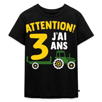Attention j'ai 3 ans enfant cadeau 3 ans tracteur - T-shirt Premium bio Enfant - noir - Devant - Mikhail (115cm)