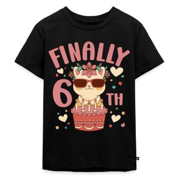 6th Birthday Girl Cat 6 Years Old Bday Party - Kinder Premium Bio T-Shirt - Schwarz - Vorne - Mikhail (115cm)