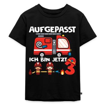 Aufgepasst ich bin jetzt 3 Jahre - Feuerwehr Gebur - Kinder Premium Bio T-Shirt - Schwarz - Vorne - Mikhail (115cm)