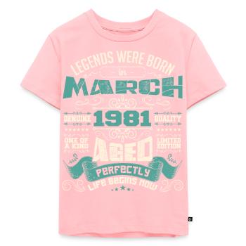 March 1981 | birthday gift - T-shirt Premium bio Enfant - rose - Devant - AI Model Kid Female (0cm)