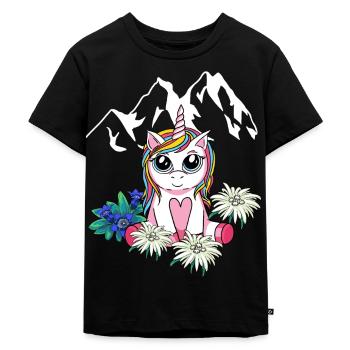 Alpes Licorne Enfants Tyrol Montagnes Sommets Fleurs - T-shirt Premium bio Enfant - noir - Devant - Mikhail (115cm)