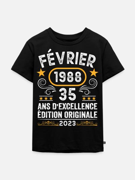 Anniversaire Vintage Idée Cadeau Février 1988 35 - T-shirt Premium bio Enfant - noir