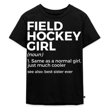 Feldhockey Geschenkidee Für Feldhockeyspieler - Kinder Premium Bio T-Shirt - Schwarz - Vorne - Mikhail (115cm)