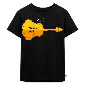 Lagerfeuer Natur Pfadfinder am See Gitarre - Kinder Premium Bio T-Shirt - Schwarz - Vorne - Mikhail (115cm)