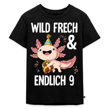 9. Geburtstag Axolotl Wild Frech Und Endlich 9 - Kinder Premium Bio T-Shirt - Schwarz - Vorne - Mikhail (115cm)