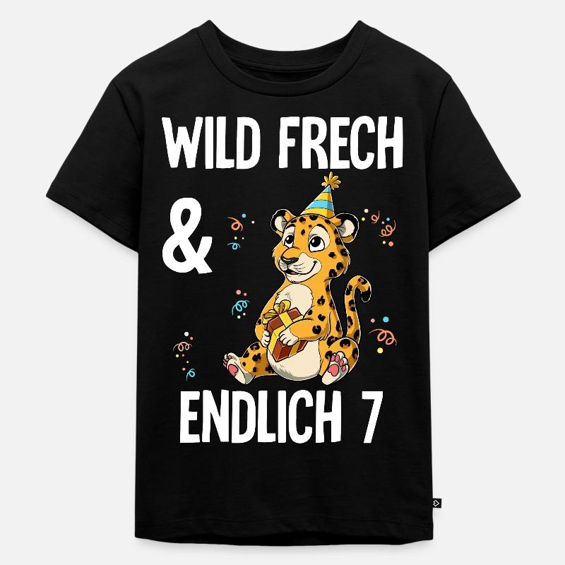 7. Geburtstag Leopard Wild Frech Und Endlich 7 - Kinder Premium Bio T-Shirt - Schwarz