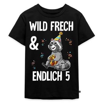 5. Geburtstag Waschbär Wild Frech Und Endlich 5 - Kinder Premium Bio T-Shirt - Schwarz - Vorne - Mikhail (115cm)