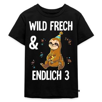 3. Geburtstag Faultier Wild Frech Und Endlich 3 - Kinder Premium Bio T-Shirt - Schwarz - Vorne - Mikhail (115cm)
