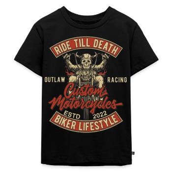 Biker Lifestyle Motorrad mit Totenkopf - Kinder Premium Bio T-Shirt - Schwarz - Vorne - Mikhail (115cm)