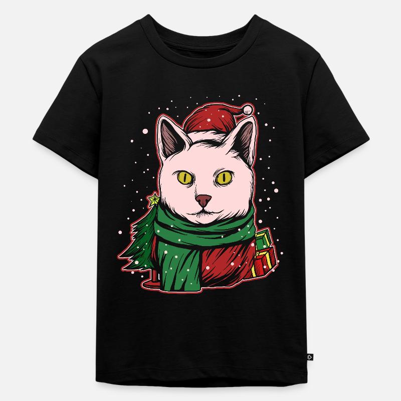 Moche pull de Noël Tshirt chat de Noël - T-shirt Premium bio Enfant - noir