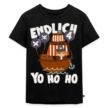 Endlich 4 Jahre Junge Geburtstag Affenpirat Schiff - Kinder Premium Bio T-Shirt - Schwarz - Vorne - Mikhail (115cm)