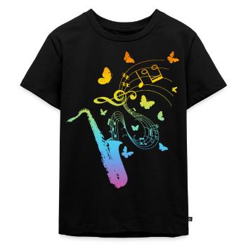 Saxophonist Saxophone Player Saxophone Butterflies - Kinder Premium Bio T-Shirt - Schwarz - Vorne - Mikhail (115cm)