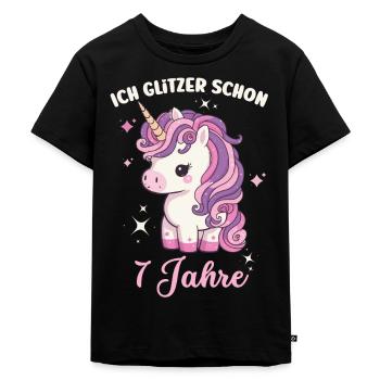 7. Geburtstag, 7 Jahre, Siebenjährige, Einhorn - Kinder Premium Bio T-Shirt - Schwarz - Vorne - Mikhail (115cm)
