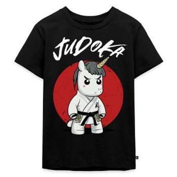 Niedliches Judoka Einhorn - Judo Judoist - Kinder Premium Bio T-Shirt - Schwarz - Vorne - Mikhail (115cm)