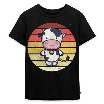 Retro Vintage Adorable Animal Cute Cow - Kids Premium Organic T-Shirt - black - Front - Mikhail (115cm)