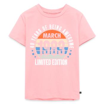 March 1983 - Kids Premium Organic T-Shirt - rose - Front - AI Model Kid Female (0cm)